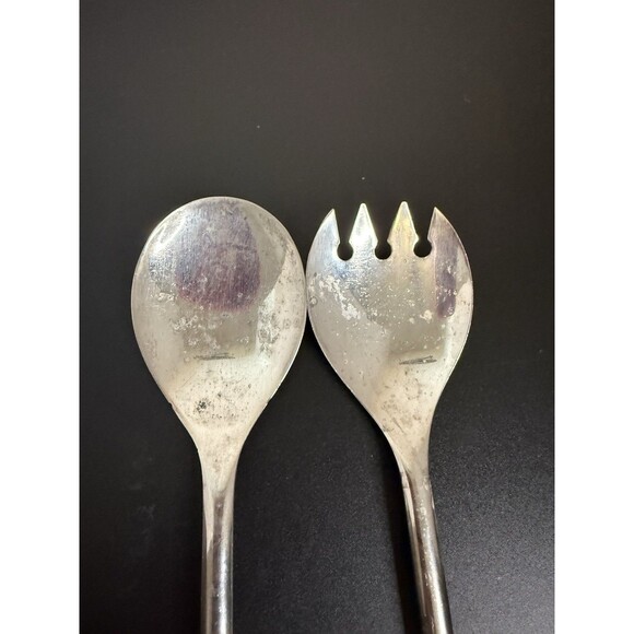Vintage Silver Plated Serving Spoon And Salad Fork Set Made In Italy 9” Long - Picture 2 of 6